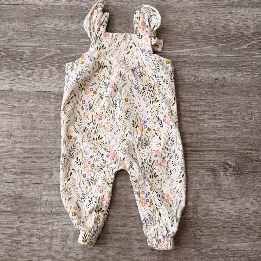 Angel Dear Baby Girl Wildflower Ruffle Shoulder Jumpsuit Floral 6-12M Cream